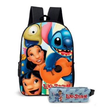 Imagem de Kit Mochila e o estojo Escolar Masculino Feminino Stitch Volta às Aula
