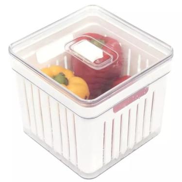 Imagem de Organizador de Geladeira Quadrado com Cesto Acrílico Transparente Respiradouro Removível 15x15x3,5 (2,8 Litros)