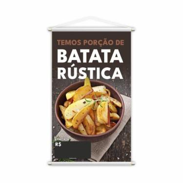 Imagem de Banner Temos Porções Batata Rustica Lanches Lona Grande - Plimshop