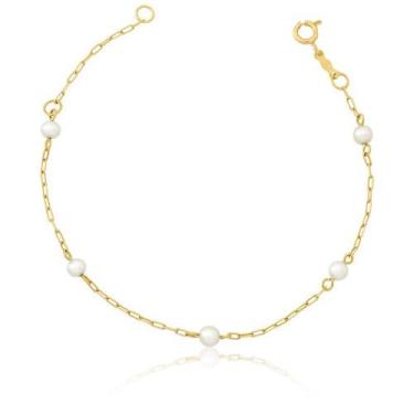 Imagem de Pulseira Infantil em Ouro 18k com Pérolas - Safira, Único