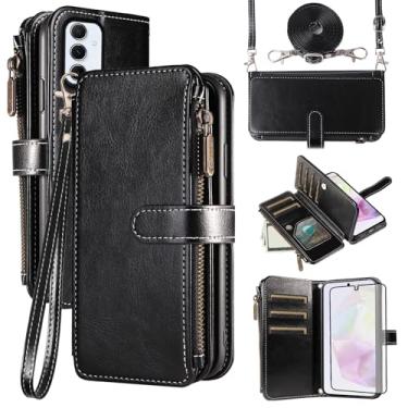 Imagem de Asuwish Capa de celular para Samsung Galaxy A55 5G com protetor de tela de vidro temperado e cordão com zíper, porta-cartões, suporte para celular, acessórios para celular A 55 55A A555G feminino