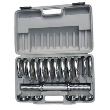 Imagem de Kit 2 Barras com Anilhas Ferro Fundido Pelegrin PEL-10CR Cromado 15kg