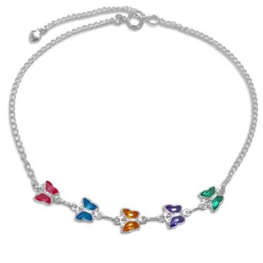 Imagem de Tornozeleira Borboleta Cristal Colorido Banhada a Prata Semijoia - Dri