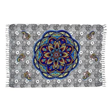 Imagem de Canga de Praia Indiana Mandala - Branco/Azul - Besakih, Branco, Azul