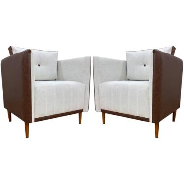 Imagem de Kit 2 Poltronas Decorativas Para Sala e Recepção Aviv Corino Terracota e Linho Premium Bege