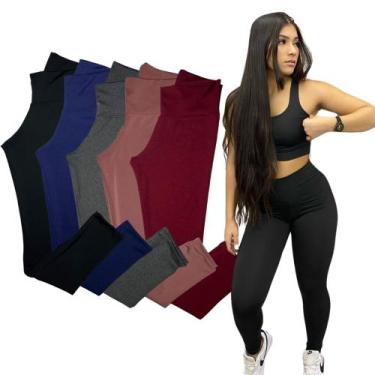 Imagem de Kit 5 Calça Treinos Legging Suplex Fitness - JINKINGSTORE, Preto, Azul