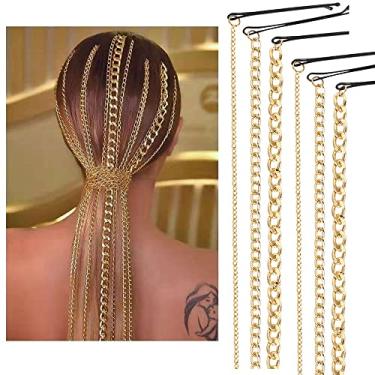 Imagem de Chamvino 6 peças punk metal dourado borla rabo de cavalo corrente de cabelo multi-fio corrente extensão de cabelo festa festa de formatura com clipe para meninas e mulheres