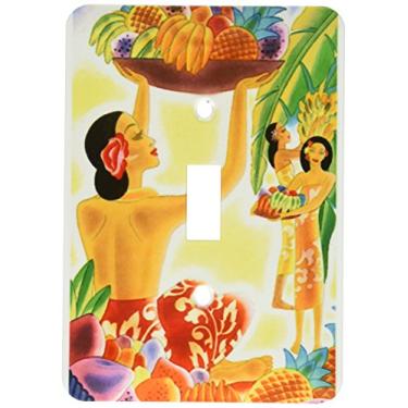 Imagem de 3dRose lsp_181063_1 Imagem de mulheres havaianas art deco com frutas nativas - Interruptor de botão único