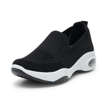 Imagem de Alexis Leroy Tênis feminino casual sem cadarço confortável de malha, Preto puro, 37