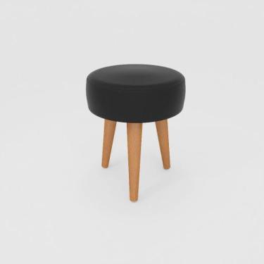 Imagem de Banqueta Baixa Cozinha 48cm Estofada Preto Madeira Maciça Urban - Don 