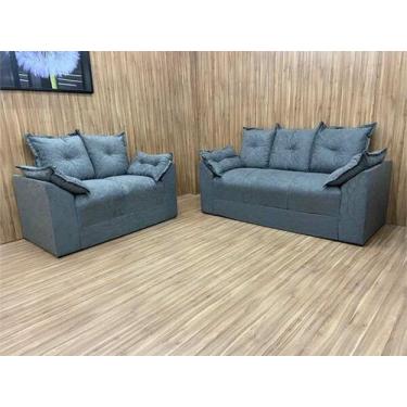 Imagem de Jogo de Sofá de 2 e 3 Lugares Braços com Almofada Cinza - AUREA DECOR