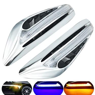Imagem de YEERON Marcador lateral de LED em formato de lâmina, duas cores, luz de direção azul e luz de seta amarela/âmbar luzes de substituição para algumas motocicletas. Pacote com 2. Azul + âmbar.