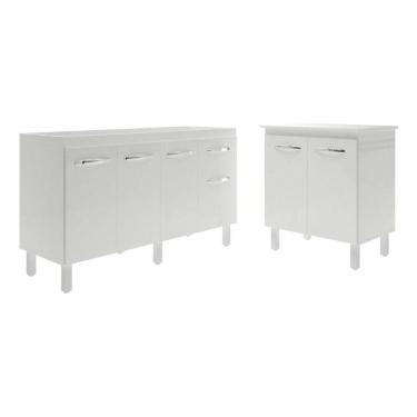 Imagem de Balcão Armário Gabinete Para Pia 138 Cm Camila E Balcão Para Microondas Ou Forno Elétrico Jane Branco