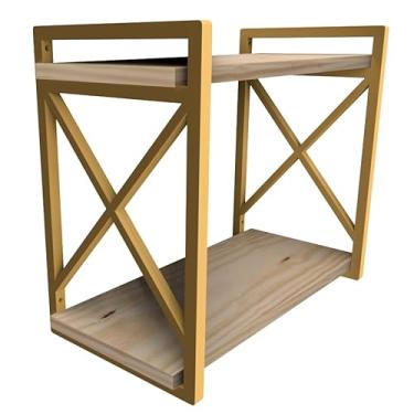 Imagem de Prateleira Estilo Industrial Madeira em Pinus 20x45cm kit completo (Dourado)