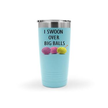 Imagem de SpreadPassion Copo de tricô, presente de tricô, I swoon over big balls Copo de aço inoxidável de tricô, copo isolado de 590 ml, ideia de presente de aniversário de Natal (azul claro)