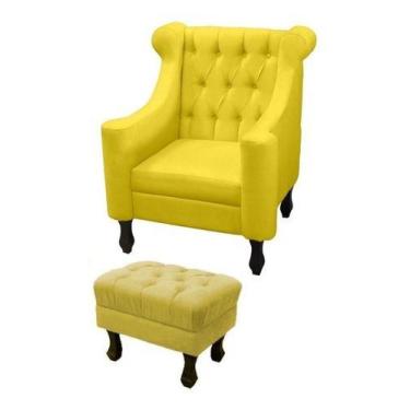 Imagem de Poltrona De Amamentação Dubai + Puff Retrô Suede - Amarela - Passoni D