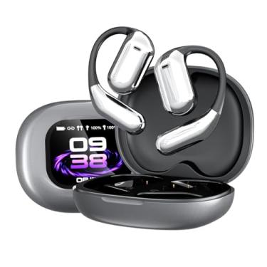 Imagem de Waillynice Fones de ouvido Bluetooth 5.4 abertos, fones de ouvido sem fio esportivos sobre fones de ouvido microfone embutido com ganchos de ouvido 50H Playtime Fones de ouvido com tela de LED (tela