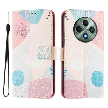 Imagem de Capa carteira para Oppo Reno12 F, 3 compartimentos para cartão, 1 compartimento para dinheiro, capa flip de couro PU com padrão fofo, capa com fivela magnética à prova de choque, compatível com sem