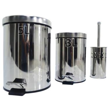 Imagem de Kit Lixeira P Banheiro E Cozinha + Escova Sanitária Inox - Belakaza