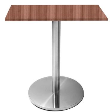 Imagem de Mesa Beta Inox 75 cm (Altura) Disco Redondo Tampo MDP Quadrado 70 cm (Larg) x 2,50 cm (Alt) Walnut