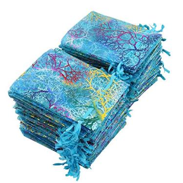 Imagem de Tvoip 100 peças 3,5 x 4,5" (9 x 12 cm) bolsas de organza joias lembrancinhas de casamento padrão de festa impresso desenhável embalagem expositor e bolsas de presente (multicoloridas)