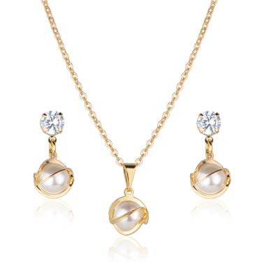 Imagem de Kit Conjunto Semijoia Com Pérola Banhado a Ouro 18K