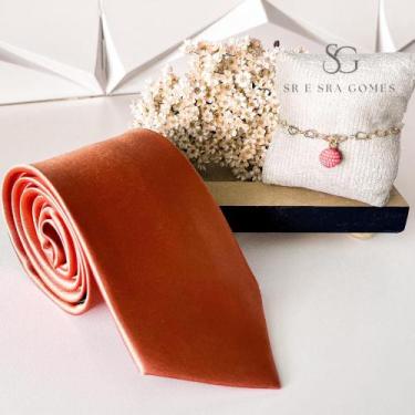 Imagem de Kit gravata e pulseira para padrinhos casamento terracota  gravata tec
