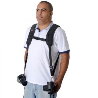 Imagem de Alça Dupla Em Tecido Preta Para cameras dslr profissionais e amadoras 