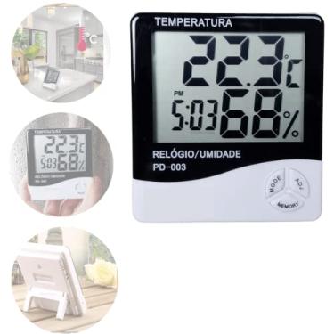 Imagem de Termômetro Relógio Digital Higrometro Medidor De Temperatura Umidade Alarme