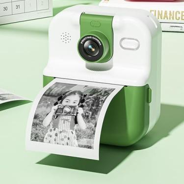 Imagem de Câmera infantil de impressão instantânea, câmera de vídeo 1080P que imprime fotos, com lanternas duplas de LED, com 3 rolos de papel para impressão, brinquedos infantis (GREEN)