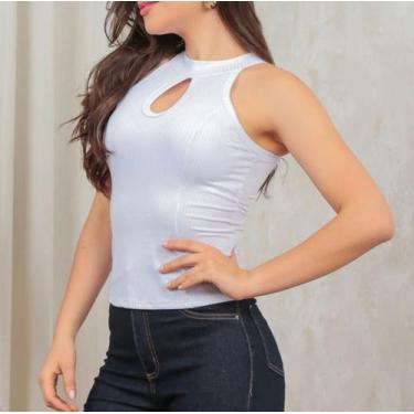 Imagem de Blusa feminina canelada regata gola alta decote gota modelo - Filó Mod