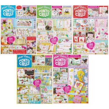 Imagem de Kit 5 Revistas Ponto Cruz Marileny Tema Infantil Turma da Monica PiuPi