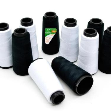 Imagem de Kit Linha para Costura Reta 120 Branco e Preto Trichê - 1300 metros - 