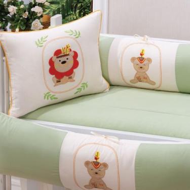 Imagem de Kit enxoval para ** mini berço ** leãozinho verde neutro - MEDINA CONF