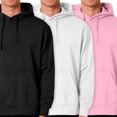 Imagem de Kit 3 Blusas Moletom Masculino Canguru Com Capuz  Liso Sem Estampa Liso-Masculino