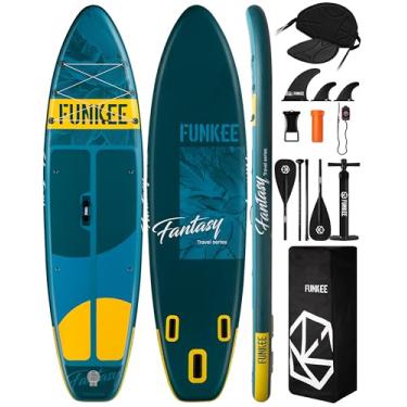 Imagem de FUNKEE Prancha de Stand Up Paddle Inflável Extra Larga de 11'×34"×6" com Assento, Prancha de Sup com Nadadeiras Removíveis, Remo de 4 Peças, Coleira de Segurança, Capa de Telefone Flutuante para Adult