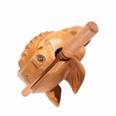 Imagem de Sapo da Sorte de Madeira Coaxando Instrumento Musical Decoração de Escritório Doméstico Artesanato Tradicional da Tailândia (Nº 4 12,7CM)