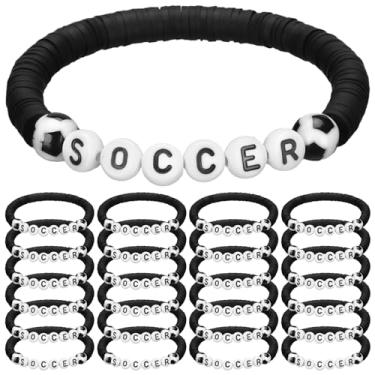 Imagem de Trnayi 48 pulseiras de futebol, lembrancinhas de futebol, pingentes de futebol, pulseiras empilháveis de contas de argila para adolescentes, meninas, meninos, crianças, homens, mulheres, equipe,