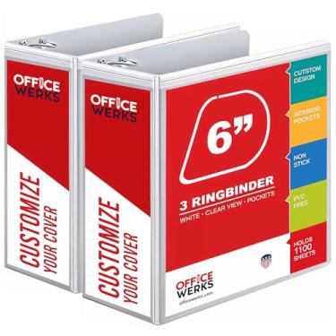 Imagem de Fichário de 3 anéis, anel D profissional "fichário de 15 cm", pasta de apresentação 21 x 28 com bolsos, durável, capa transparente personalizável antiaderente, fichário branco, pacote com 2