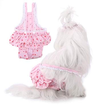 Imagem de Vestido de Bolinhas Fofo para Cachorro Estilo Calça de Fralda Com Alça Doce para Animais de Estimação – Roupa de Cachorrinho Elegante e Confortável (S #01)