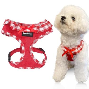 Imagem de SuperBuddy Peitoral para cães de malha macia atualizado, super respirável e leve para animais de estimação para cães e cachorros passearem ao ar livre, peitoral vermelho - pequeno
