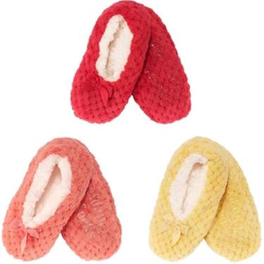 Imagem de BambooMN Pantufas macias quentes e aconchegantes felpudas e antiderrapantes forradas para mulheres adultas, chinelos de casa para viagens internas, 3 pares, Variedade C, 9-10