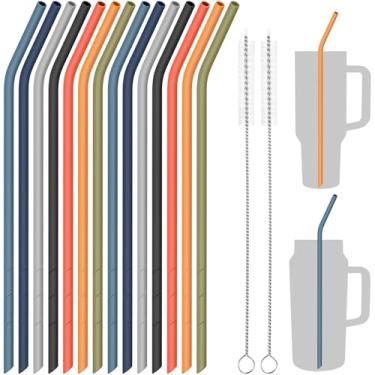 Imagem de NiHome 14 canudos de silicone dobrados adequados para Stanley Copo de 1,134 g 850 g, canudo reutilizável extralongo de 35,5 cm, pode cortar o comprimento para garrafa de água grande de 75 1,8 g, 2