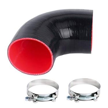 Imagem de Hiwowsport Cotovelo de 90 graus, 4 camadas, espessura, 5 mm, mangueira de silicone de acoplador de alto desempenho para automóvel com 2 peças de braçadeira de parafuso em T cor preta (ID: 4,0" (102