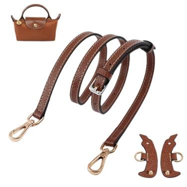 Imagem de Mengudig Alça de ombro de couro ajustável para mini bolsa Longchamp, kit de conversão de substituição para bolsas e bolsas transversais (marrom-dourado)