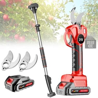 Imagem de Tesouras de poda elétricas sem fio profissionais com haste de extensão, podadores de árvores de 35 mm para jardinagem Cortador de galhos externo recarregável (cor: 2 baterias, tamanho: 3 lâm
