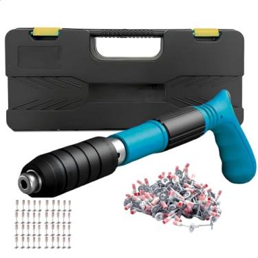 Imagem de Pistola Finca Pinos Manual, Rebitadeira de Fixação Pregos, Equipamento de Segurança, Óculos, Luvas, Tampão de Ouvidos, Óleo Lubrificantes, 20 Pinos) Profissional