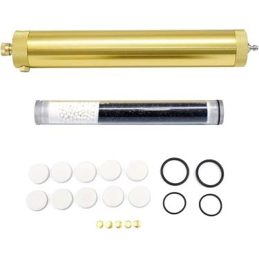 Imagem de Acecare Filtro de compressor de ar PCP 30mpa/4500psi separador de água de óleo filtro de ar de alta pressão L300 mm OD 50 mm com conector rápido fêmea e macho de 8 mm (ouro)