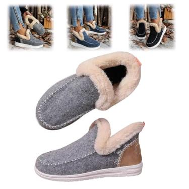 Imagem de Women's Flat Fluffy Ankle Boots, Faux Fur Lining Anti-Slip Ankle Boots, Mini Boots Ankle, Fashion Casual Round Toe Plush Short Booties, Soft Plush Slip-On Sneakers for Cozy Feet. (Gray,7)