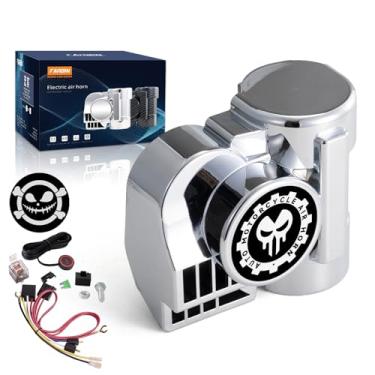 Imagem de FARBIN Buzina de ar para motocicleta e trem buzina para carro caminhão 150DB buzina de carro super alta 12 V com botão compatível com motocicleta com tampa de buzina (12V, concha prata com botão)